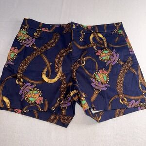 LRL Lauren Ralph Lauren Flat Front Cotton City Shorts Navy Blue Equestrian 14P